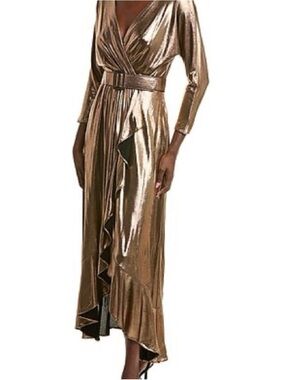 Eliza J Metallic Bronze Wrap Maxi Dress